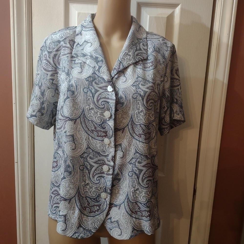Alfred Dunner petite Paisley Woman's Size 14p button up shirt blouse top